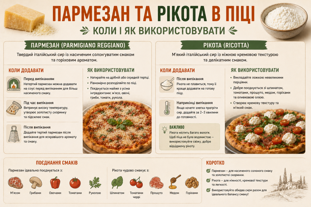 Інфографіка про використання пармезану та рікоти в піці