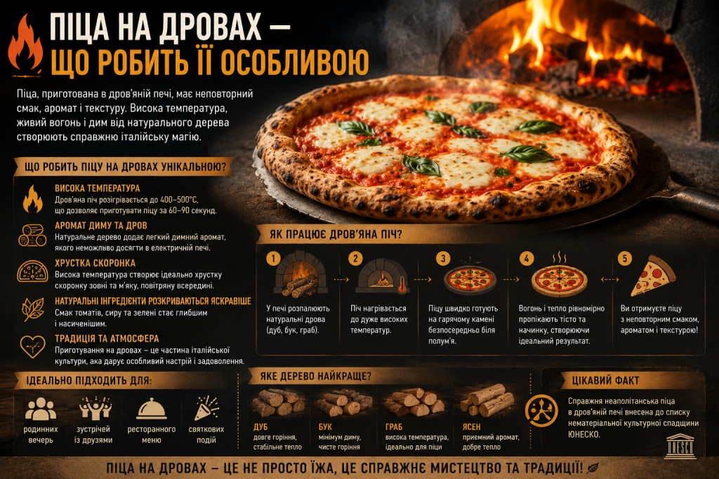Інфографіка про особливості приготування піци на дровах