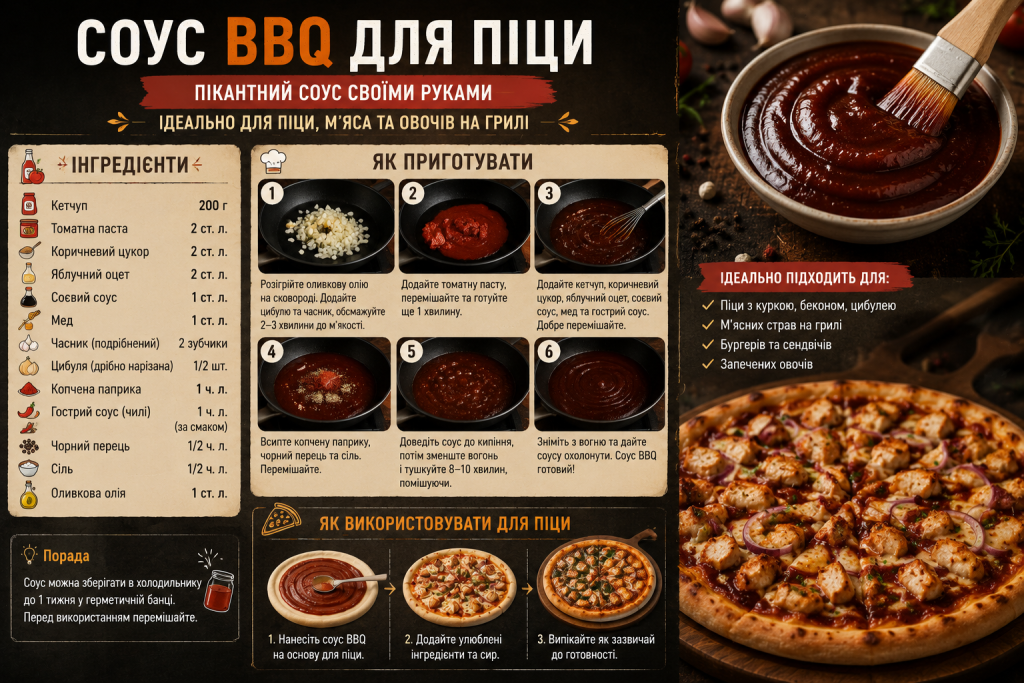Інфографіка з рецептом домашнього соусу BBQ для піци